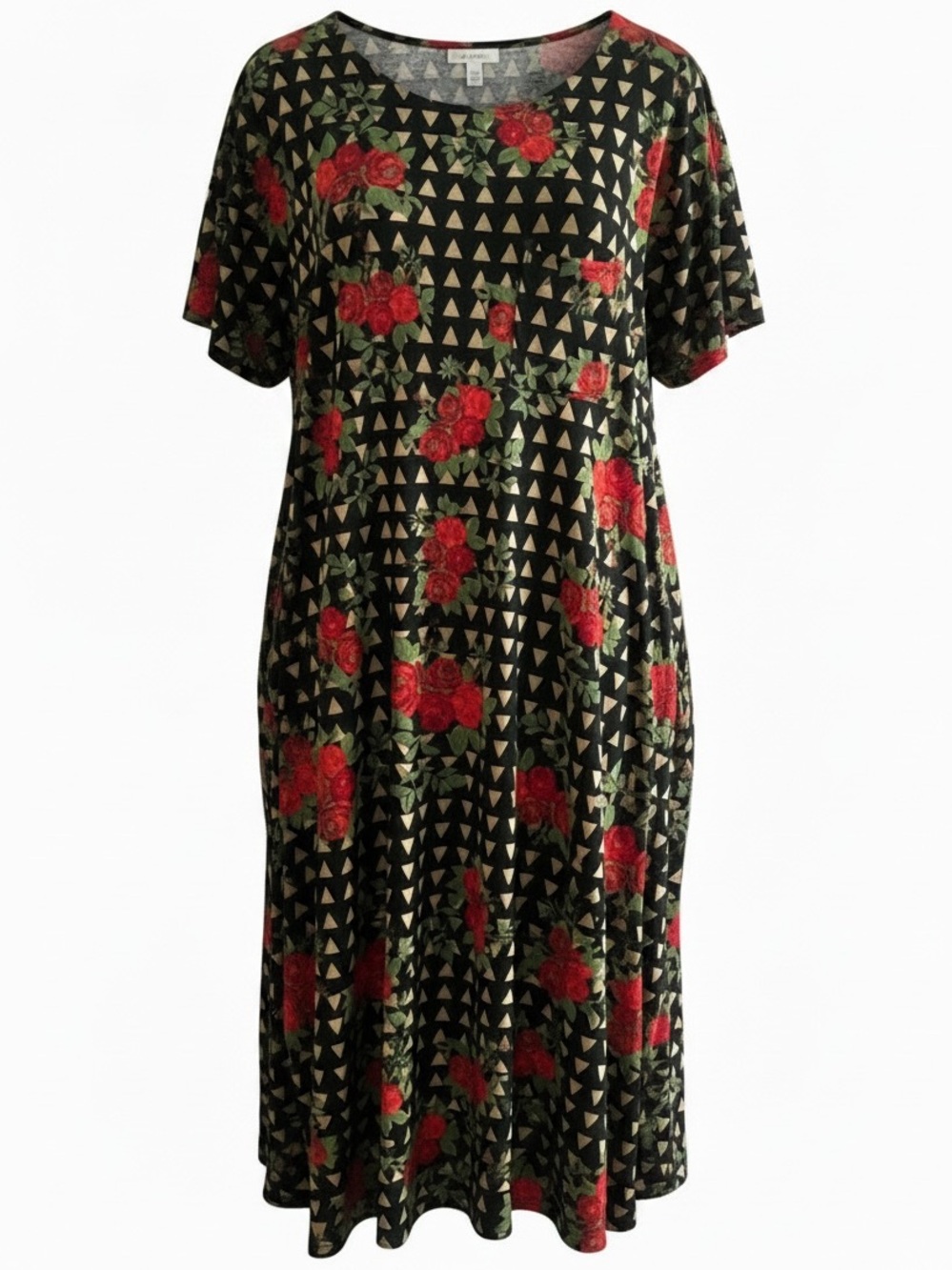 LuLaRoe Black Dress with Red Rose & Green Leaf Print
